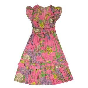 Current Air Anthropologie Pink Floral Midi Dress 1790162-4 Size Small W491